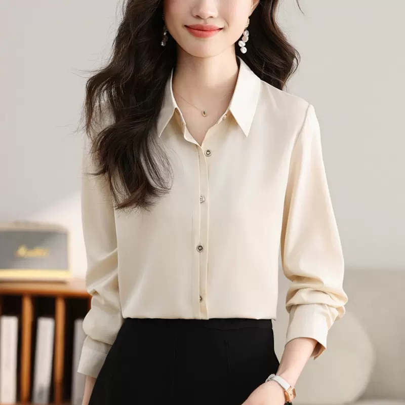春秋季真丝桑蚕丝白色长袖衬衫女2025新款职业装衬衣女士气质上衣