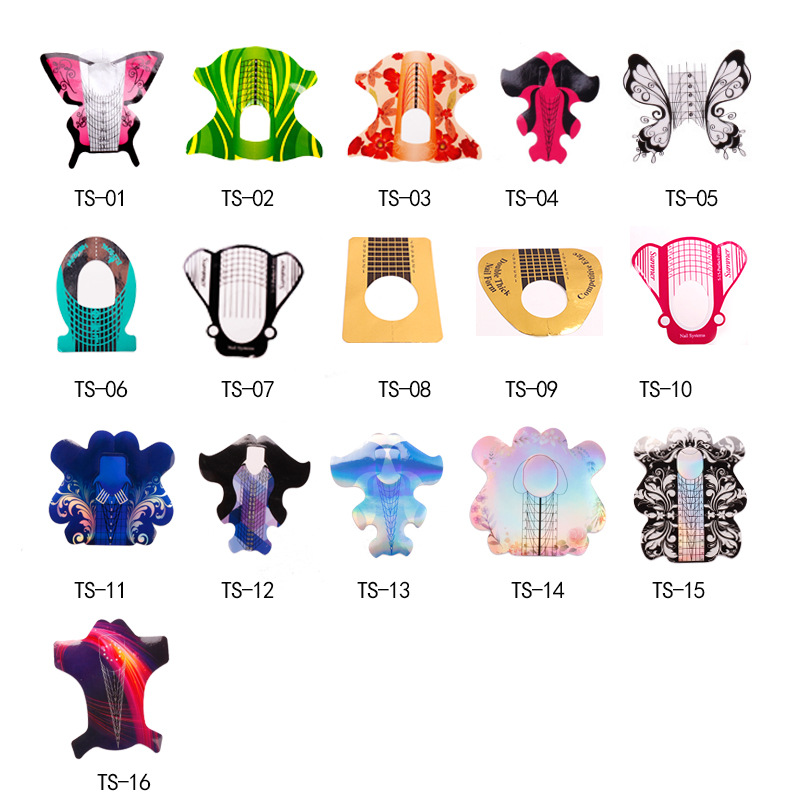 Portapapeles transfronterizos de uñas Extensión de fototerapia francesa Herramienta de uñas Mariposa de herradura Soporte de papel rectangular 100 piezas