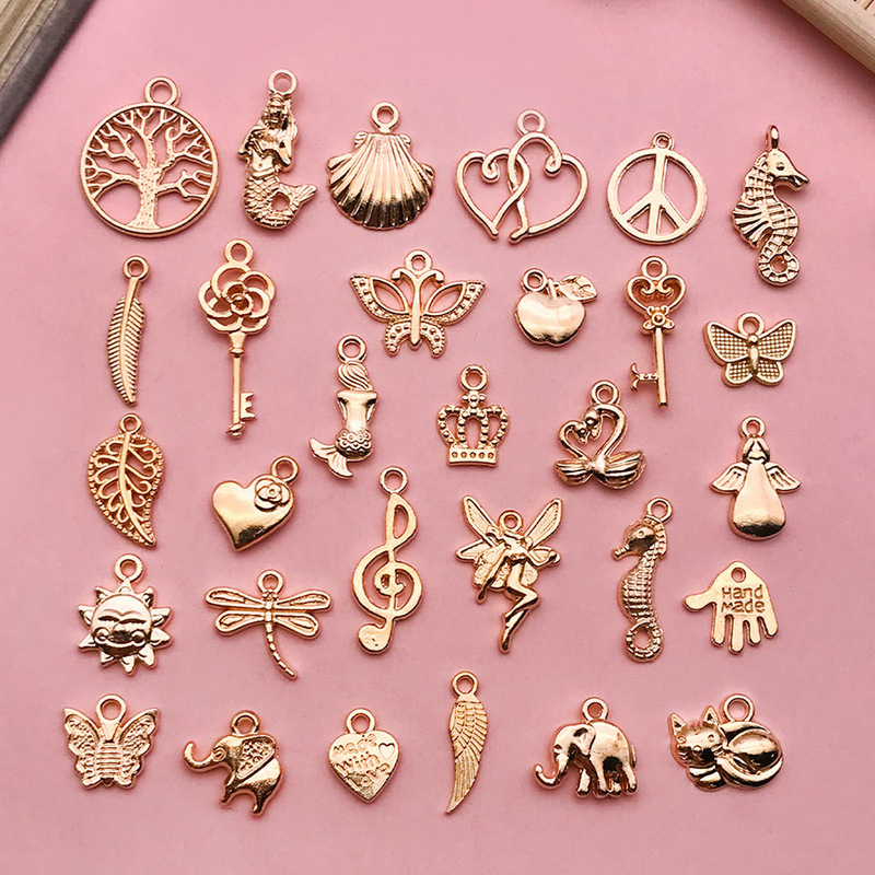 Cross-border direct selling new mixed 30 kc gold elephant dragonfly pendant pendant diy bracelet necklace accessories