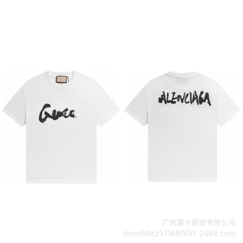 クロスボーダーハイエンドGファミリーTシャツラウンドネックフロントロゴ柄シリーズカジュアル男女同型半袖Tシャツ|undefined
