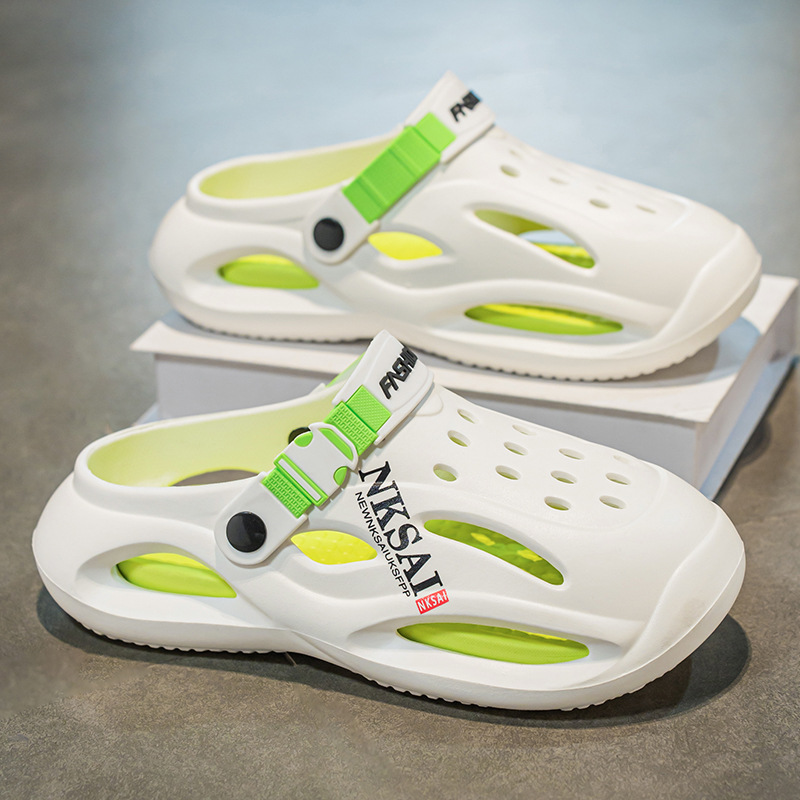 Zapatos con agujeros transfronterizos para hombres en verano, zapatillas Baotou antideslizantes de doble uso