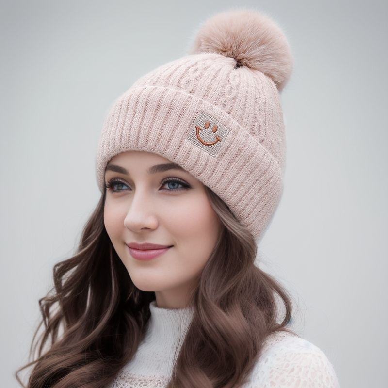 Women's Basic Simple Style Smiley Face Pom Poms Eaveless Wool Cap display picture 3