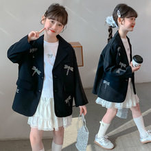 女童黑色小西装外套2025春装新款儿童上衣宽松潮酷女孩春秋季衣服