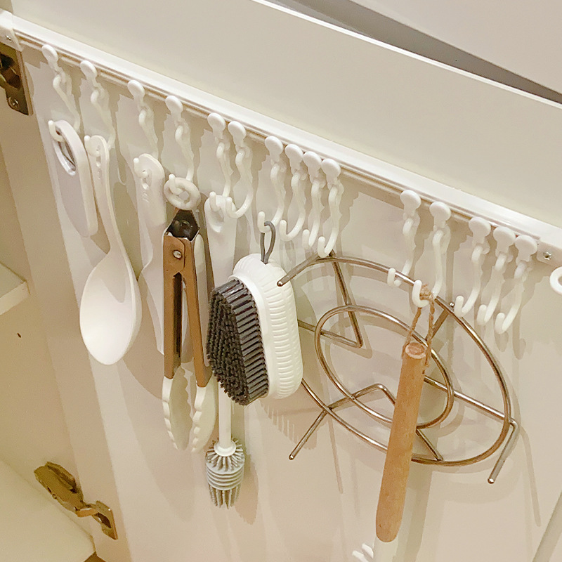 Wall-Mounted Adhesive Hooks for Behind Cabinet Doors, No-Drill Kitchen Card-Type Detachable and Movable Sticky Hooks