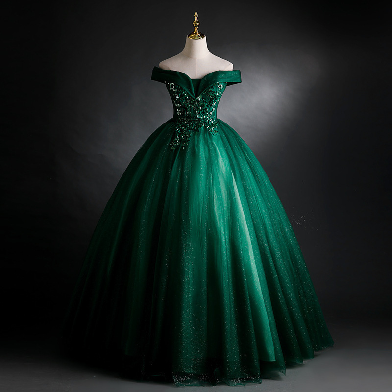 Green Off-Shoulder Prom Dress 2026 New Party Dress Lace Sequin One-Shoulder Formal Prom Evening Dress