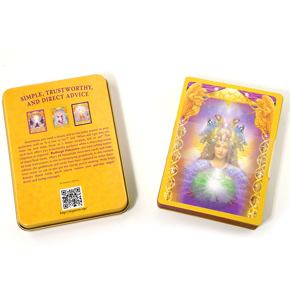 Engelske tarotkort med guldtryk i metaldåse spillekort_voghion.com