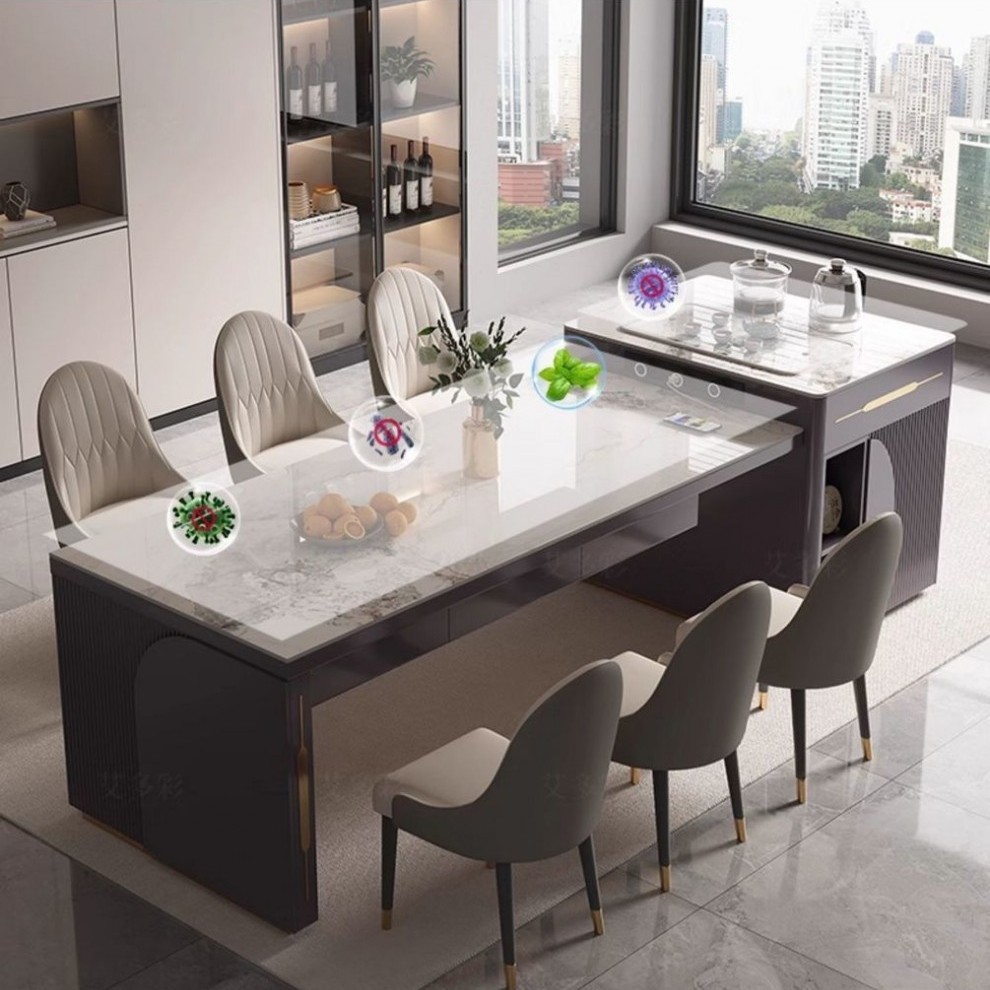Mesa de comedor retráctil, mesa de comedor doméstica de lujo ligera, mesa de comedor de roca integrada, combinación de mesa de comedor de alta calidad, simple y multifuncional.