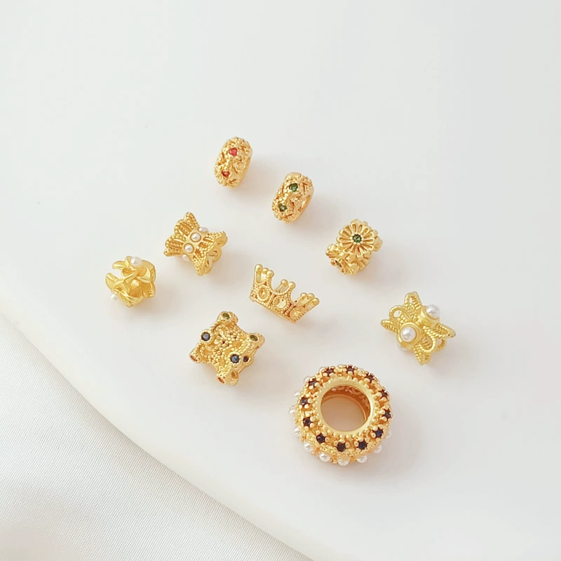 Древние золотые аксессуары, инкрустированные цирконием и ракушкой, двусторонний поднос для цветов, бусины с большими отверстиями, разделительные бусины, бусины-абакус, аксессуары для ювелирных изделий ручной работы своими руками