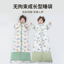新款婴儿全棉睡袋春秋冬季薄款宝宝儿童中大童加厚防踢被被子四季