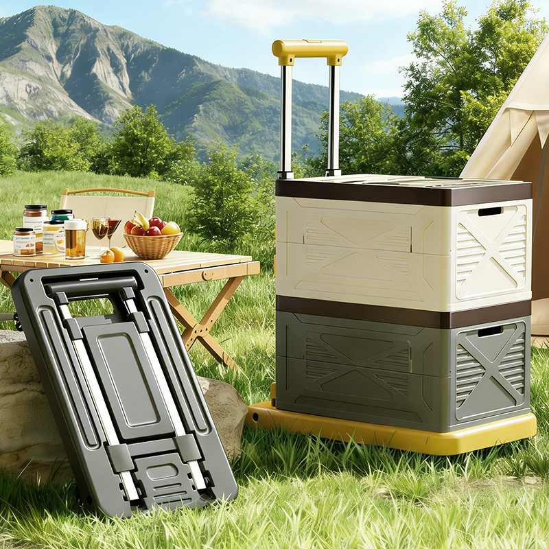 Cross-Border Foldable Portable Flatbed Trolley for Home Use, Grocery Shopping, and Parcel Delivery, Plastic Cart