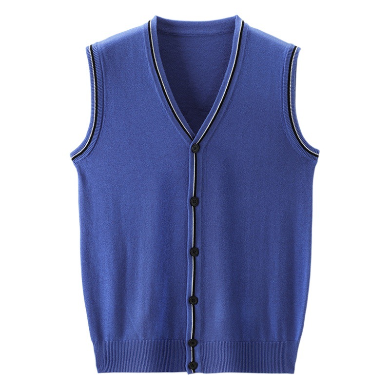 Otoño e Invierno de un solo pecho azul marino de lana de color sólido sin cuello ajuste diario sin capucha ordinario en stock chaleco