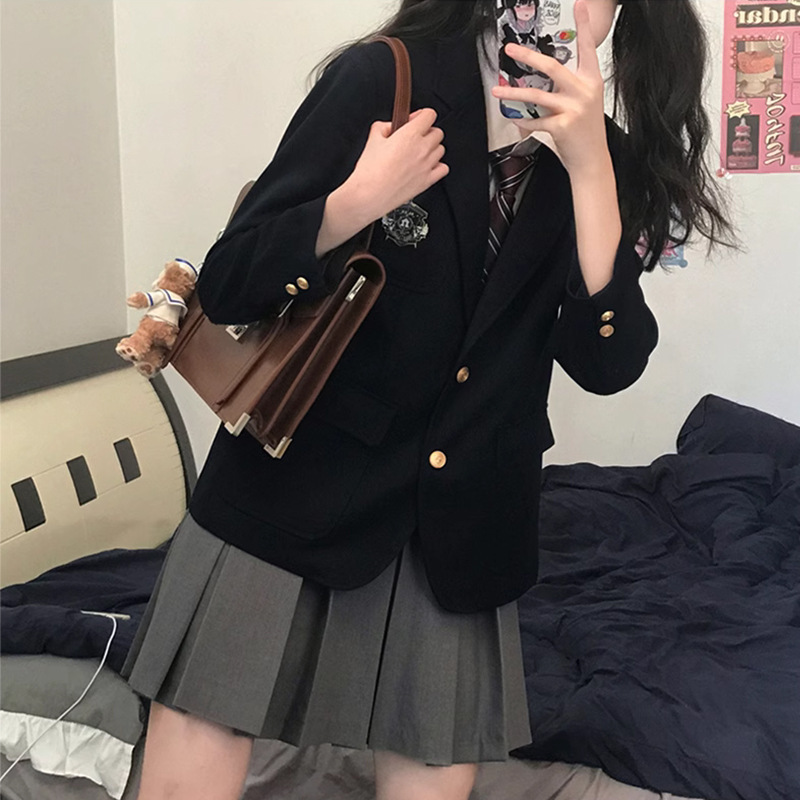 Korean style suit jacket student female college style jk uniform suit small suit full set autumn and winter pleated skirt