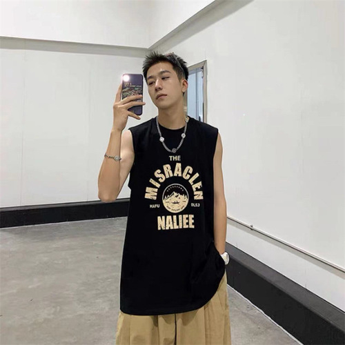 Summer Men's Casual Sports Tank Top Loose Trendy Sleeveless T-Shirt Basketball Jacket Base Top for Men