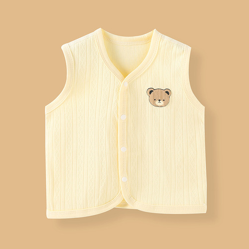 Infant thin vest for spring and autumn children, Class A pure cotton boneless cardigan for men and girls, base top, inside and outside, solid color