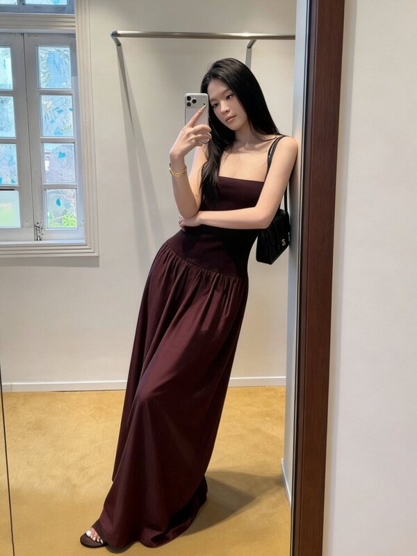 French-Style Strapless Dress with Intricate Patchwork and Knit Details, Ultra-Long Dress for Tall Women, Elegant and Classy Outfit
