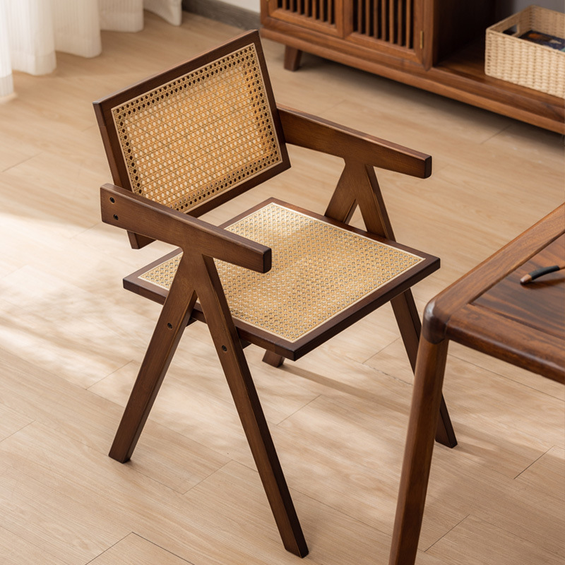 Silla de comedor de ratán de estilo nórdico de color nogal SILLA DE chandigar comedor con silla trasera subred rojo nuevo
