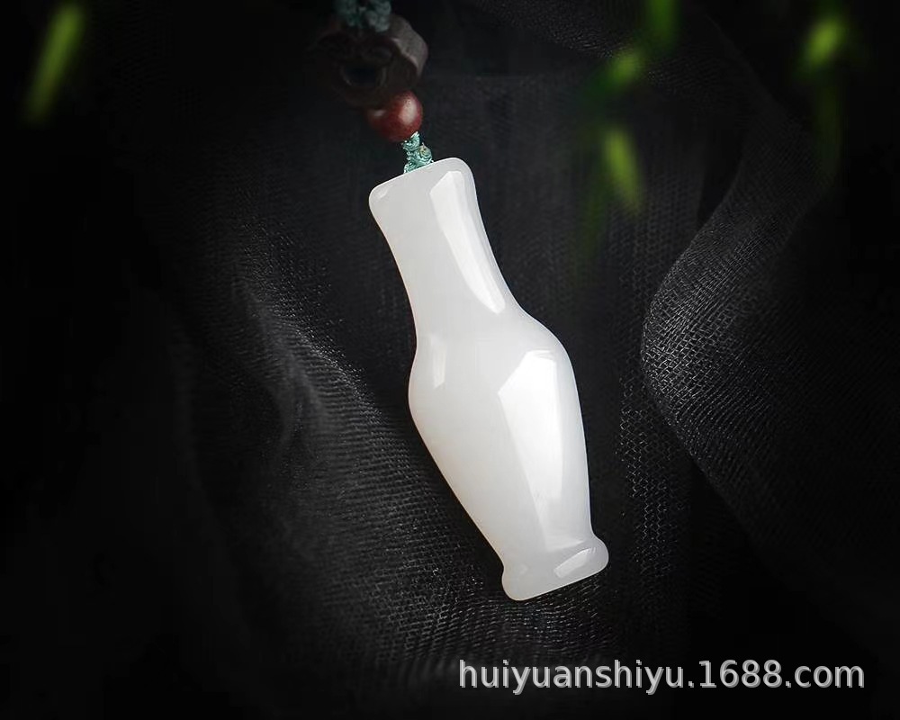 智贝详情图_38新疆金丝玉白玉水滴小花瓶吊坠玉石秤砣平安扣葫