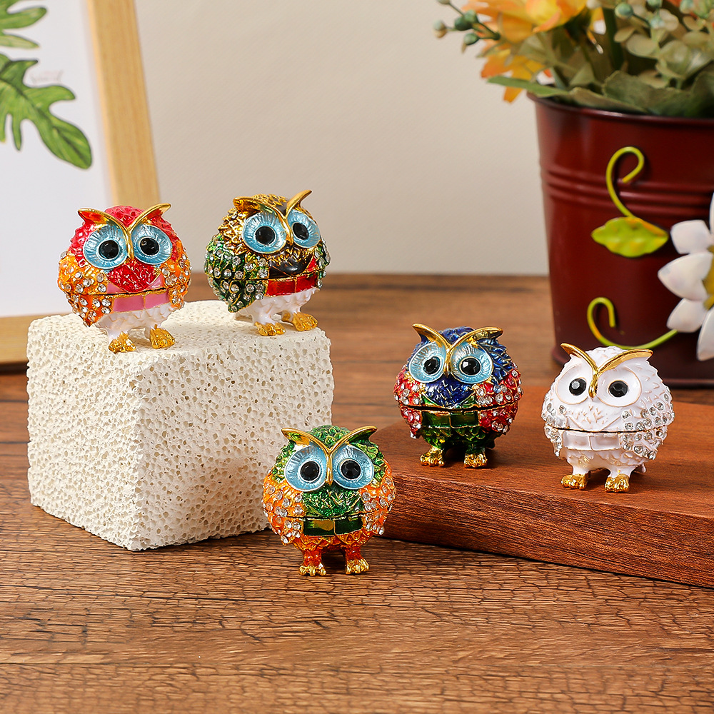 Exquisite Owl Jewelry Box Small Pendant Light Luxury Desktop Ornament Storage Box Home Ring Earrings Jewelry Box