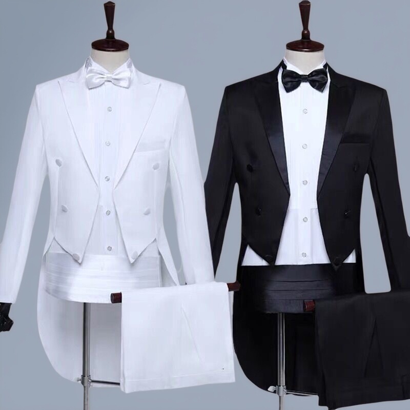 Men's Suit suit Black Tuxedo White Chorus Command Suit Singer Host Dress Performance Costume