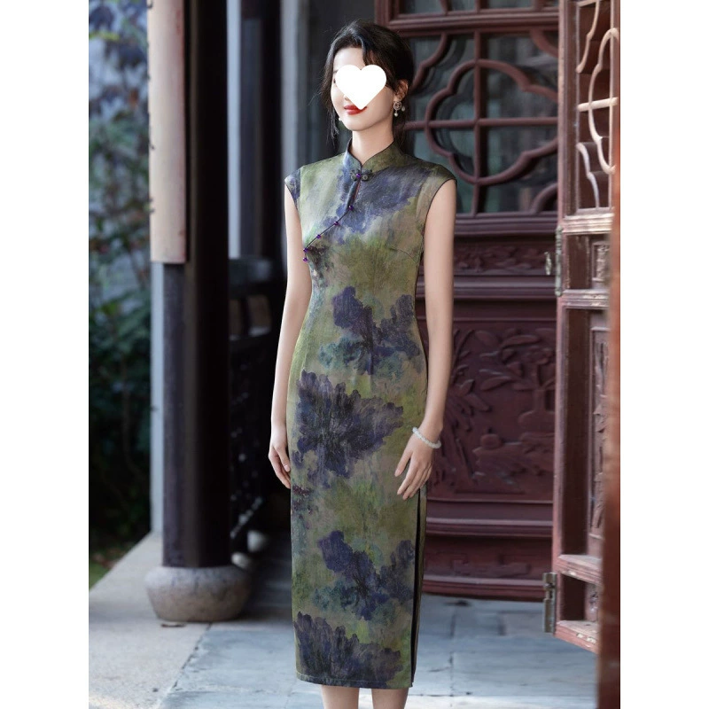 Высококачественное платье-чонсам без рукавов в ретро-стиле, тонкое и сексуальное, с китайской росписью, новое, подчеркивающее талию, повседневное элегантное платье.