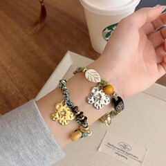 复古手工编织扶桑花手链小众设计感民族风手饰品串珠包挂件钥匙扣