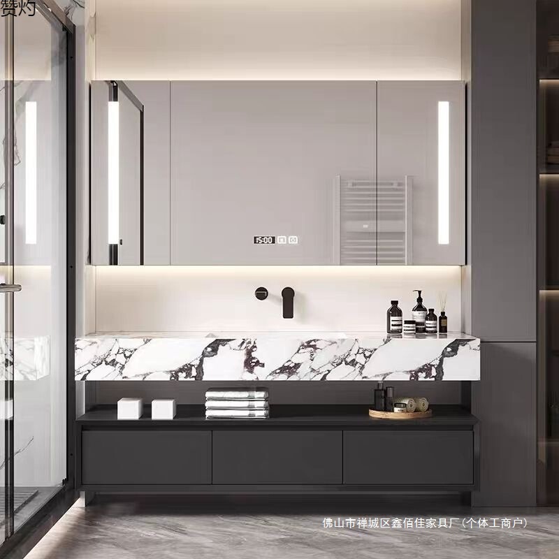 High-end new rock board countertop seamless integrated bathroom cabinet combination bathroom washbasin simple hand washing cross-border