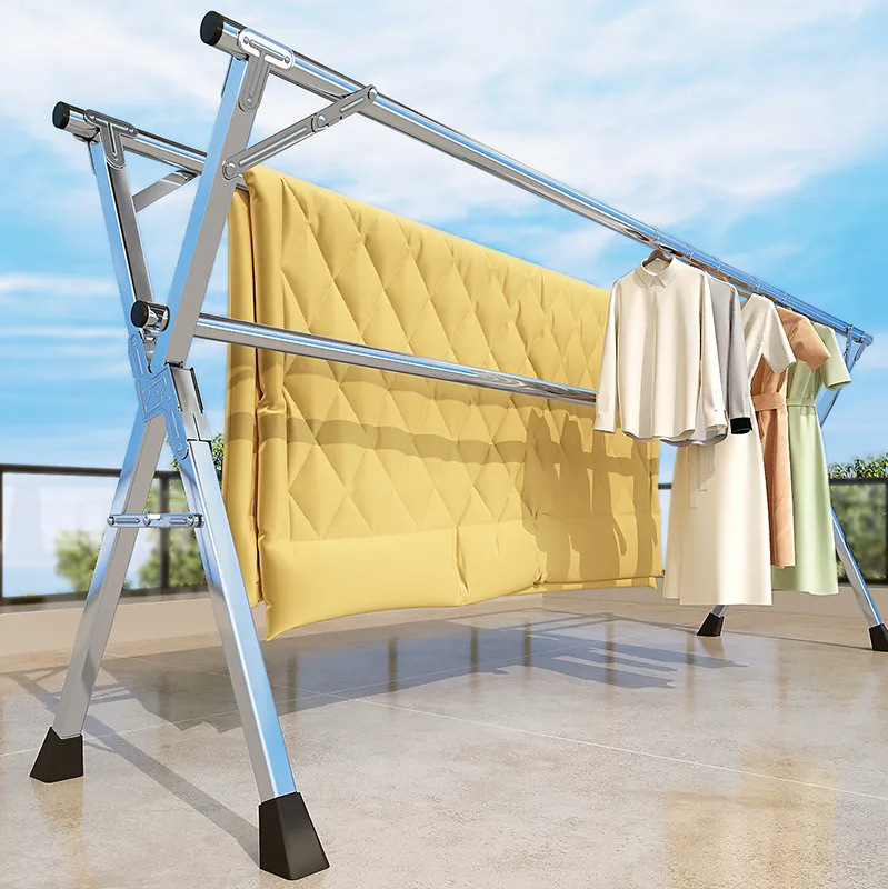 Stainless Steel Drying Rack Floor Folding Household Indoor and Outdoor Drying Rack Balcony Telescopic Clothes Rod Drying Quilt Artifact