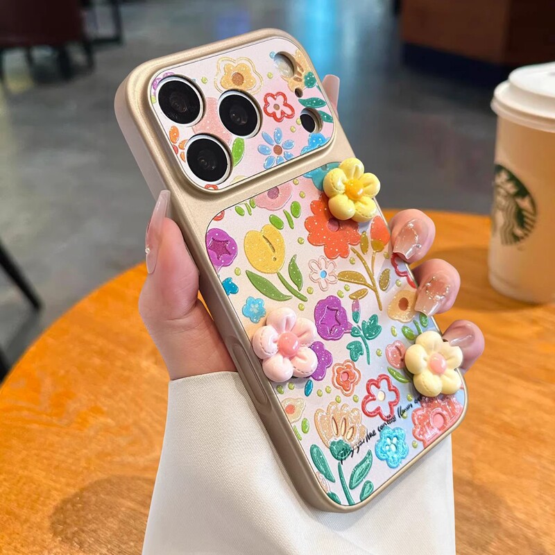 Three-Dimensional Gold-Plated Flower Glitter Shell Suitable for iPhone 17 Pro Max Spring Apple 16 New Embossed Phone Case Cover