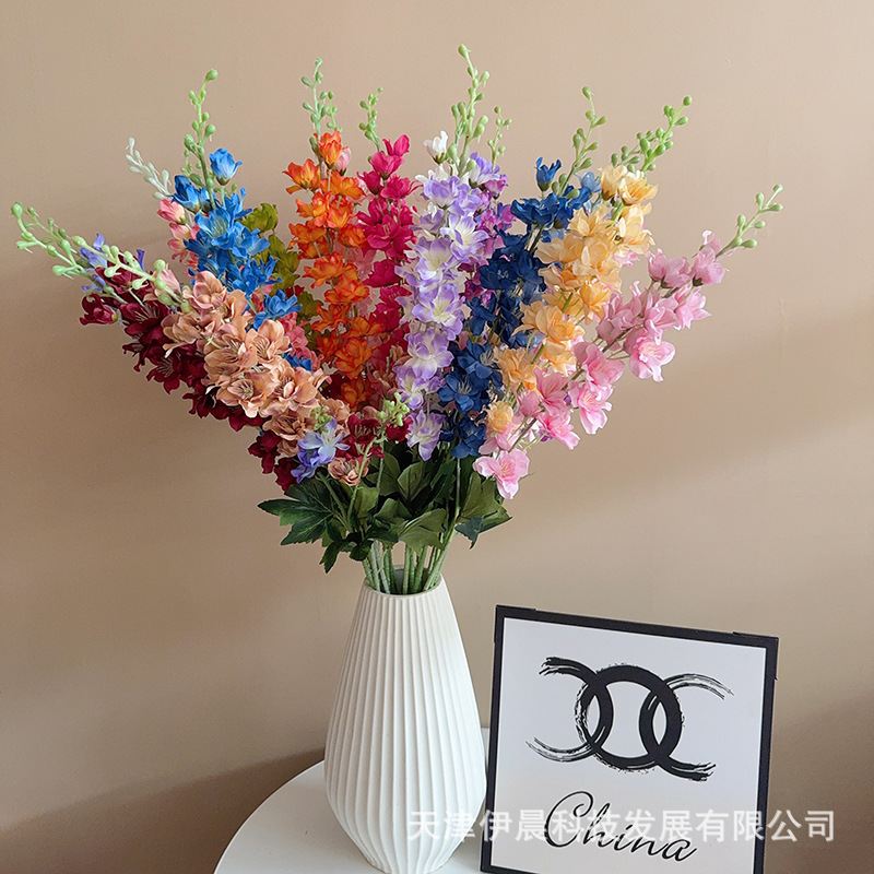 2-Branch Large Delphinium Artificial Flower Wedding Hall Aisle Ceiling High Decoration Violet Decorative Home Artificial Flower