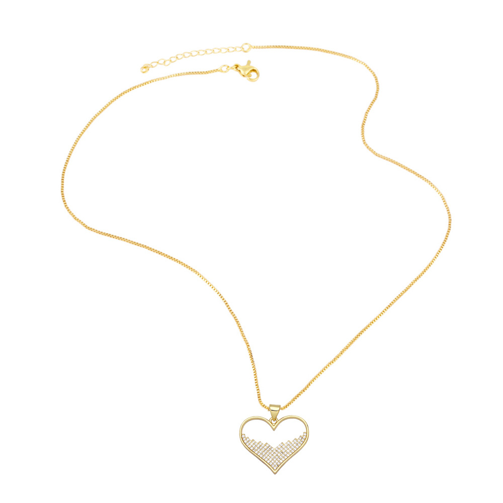 cute animal bear heart shaped inlaid zircon pendant copper necklace wholesale