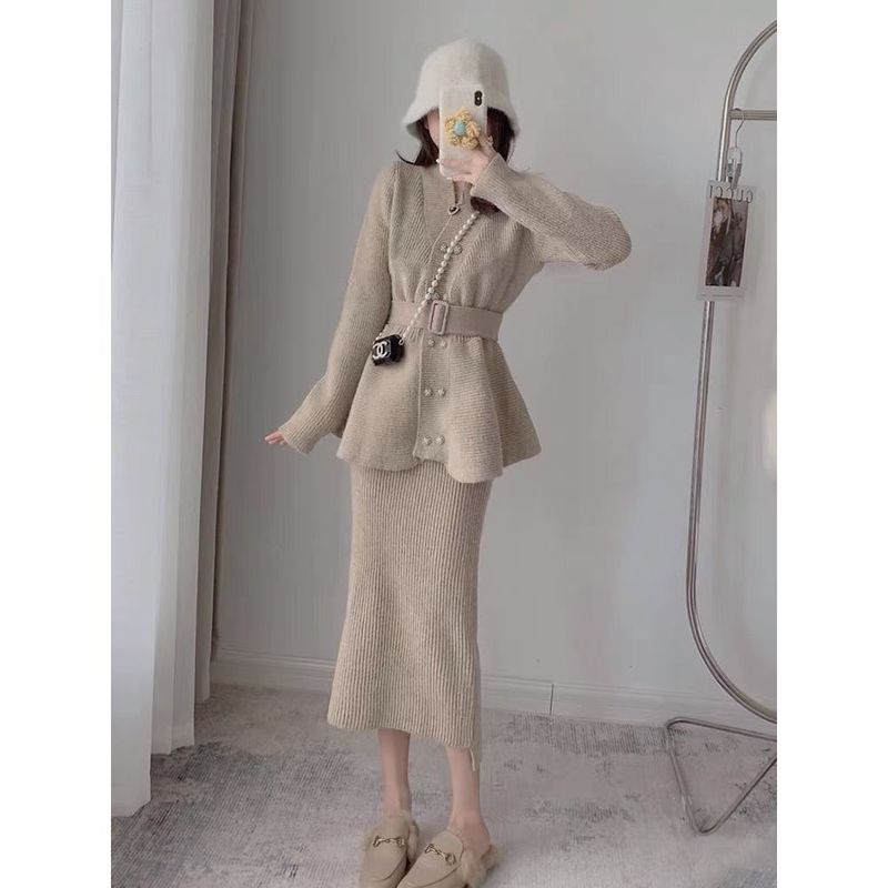 法式感小洋装气质名媛洋气御姐职业小香风针织两件套装裙女秋|undefined