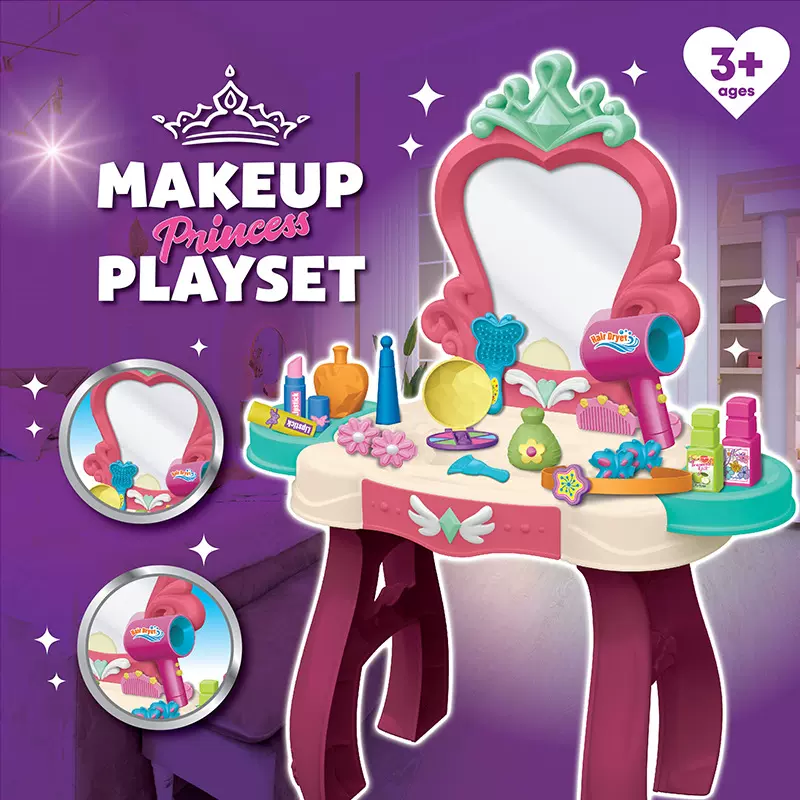 儿童过家家仿真梳妆镜带灯光音乐小女孩打扮公主饰品化妆台玩具