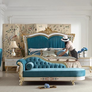 French Solid Wood Carved Double Bed European Court Luxury Villa Bedroom 1.8m Wedding Bed Princess Bed Shell Bed