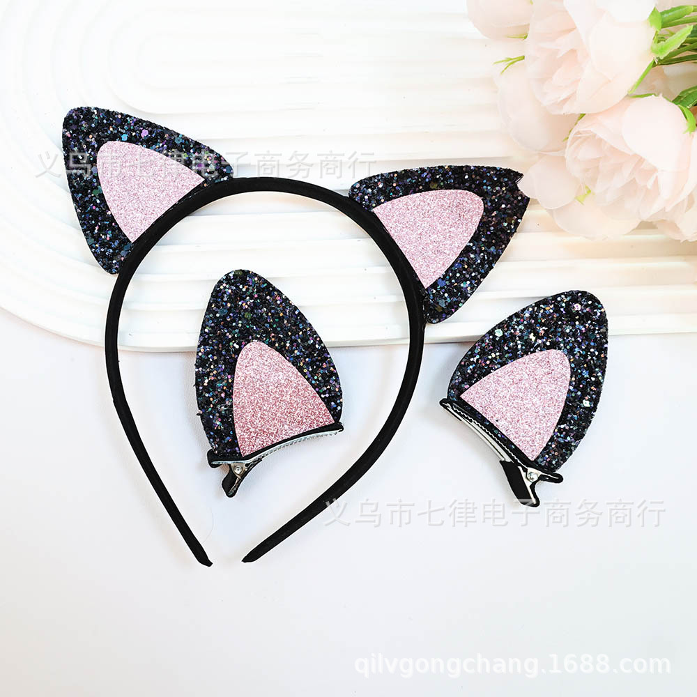 Amazon popular tema de Halloween diadema oreja de gato horquilla BB clip decoración del partido super suave diadema de oreja de gato