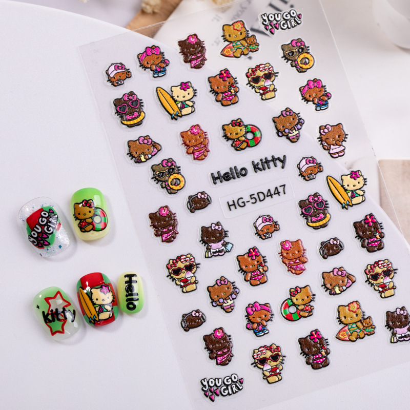 黑皮KT猫美甲贴纸5D浮雕立体豹纹hellokitty猫指甲贴纸饰品 HG款|undefined