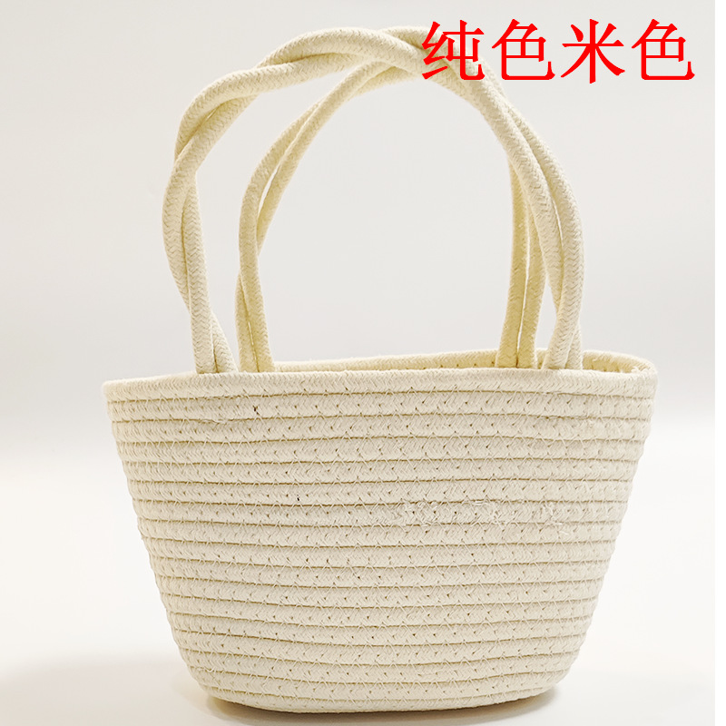 Bolsa tejida de algodón de mano Rosa giro nueva bolsa de almacenamiento de bolsa de playa de vacaciones bolsa de mano fresca pequeña