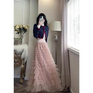 Tea-Style Rich Daughter Suit Skirt for Women Autumn and Winter 2024 New Korean Drama Small Fragrance Style Socialite Mesh Skirt