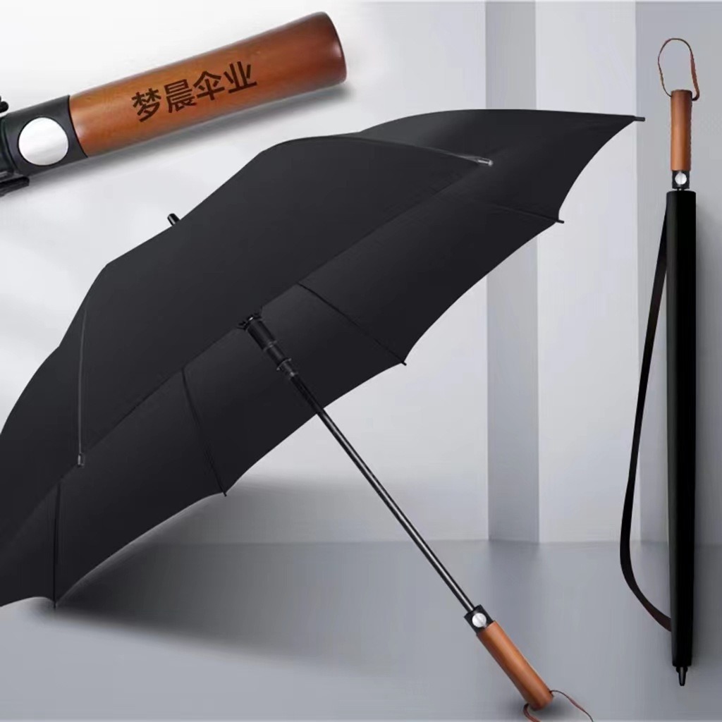 Paraguas de mango largo automático grande con logo impresión Paraguas de golf barra recta estilo negocios para hombres