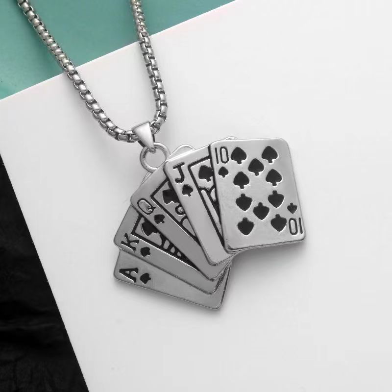 Hip Hop Playing Card Necklace, Male Personality Couple with Diamonds, Same Flower Shun Pendant, Sweater Chain_voghion.com
