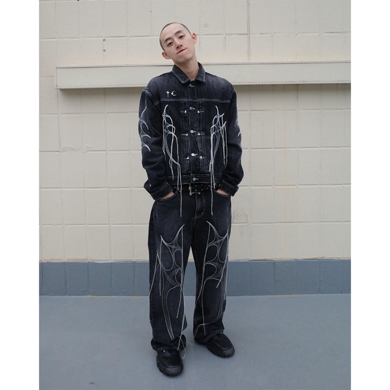 24ssTHUGCLUB VIBE Ветер звезда луна металлический узор с вышивкой бахрома джинсовая куртка для мужчин и женщин