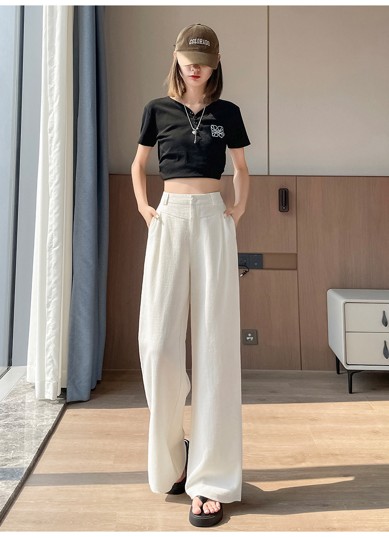 Quần culottes nữ ống rộng cạp cao vải linen phối cotton mềm mại, form suông rộng thoải mái — Trắng Extended chi tiết 30
