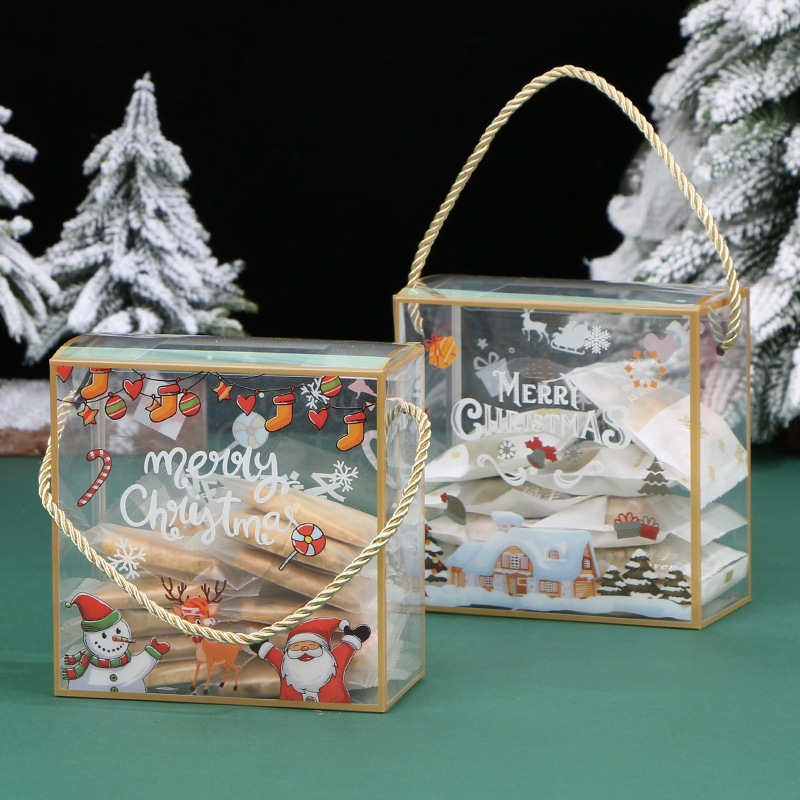 PET portátil transparente caja de embalaje de Navidad copo de nieve pastelería caja de caramelo seco caja de regalo de pastelería para hornear