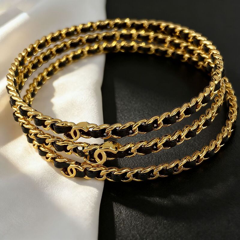High-End Three-Piece Set of Small Chanel-Style Chain Leather Bracelets, European and American Sweet-Cool Style, High-End Three-In-One Gold Bracelet