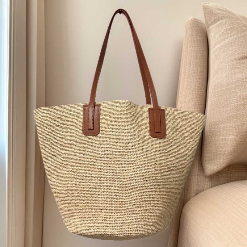 high quality Lafitte Tote Bag Women's Leather Shoulder Strap Large Capacity Woven Bag Hand Woven Shoulder Bag Beach Bag