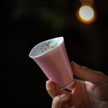 樱花粉品茗杯手绘樱桃小茶杯家用陶瓷个人专用闻香杯喝茶杯主人杯