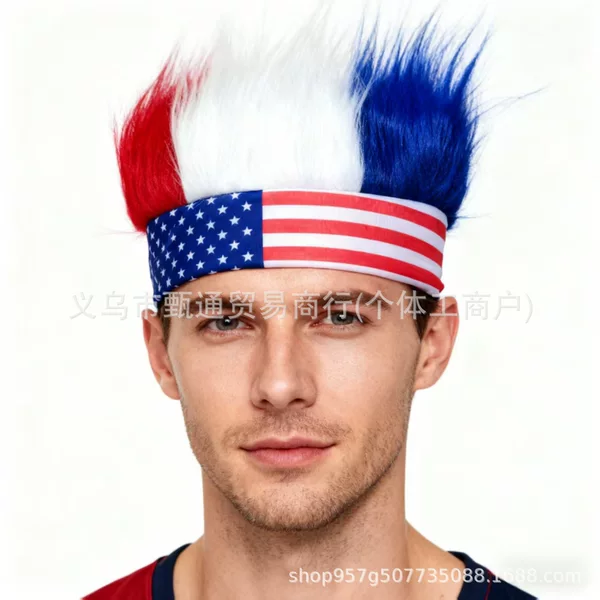 American Flag Fan Wigs, Independence Day Visor Hats, National Day Sports Event World Cup Headbands, Hair Accessories, Headgear