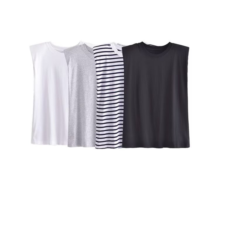 112g Weight Sleeveless Sleeve Length Pullovers Placket Type Polyester Fabric Type Regular Top Length T-shirt Tops Type Daily Occasion Wholesale Women'S Casual Solid Color Sleeveless T-Shirts