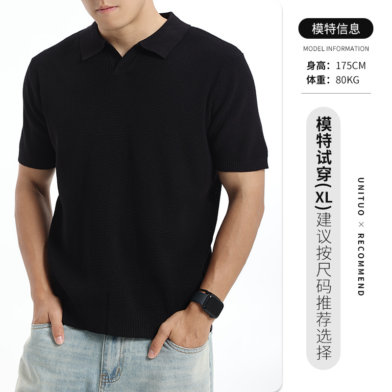 Cross-border hombre hielo polo americano cuello gaviota alto sentido de negocios casual camiseta de punto de manga corta camiseta superior hombre image 6