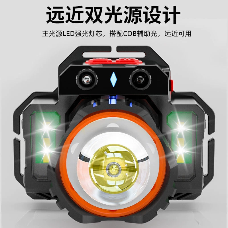 LED фонарь, суперяркий туристический индукционный шахтерский фонарь