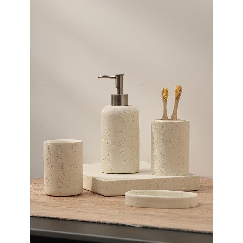 Juego de tazas de lavado de travertino de arroz, taza de enjuague bucal, taza de cepillo de dientes, taza de baño de alto valor, bandeja, taza de boca, juego de lavado